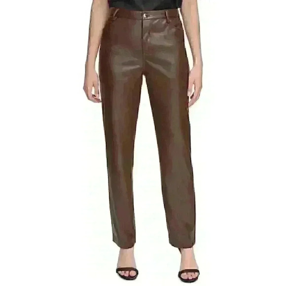 Calvin Klein Pants - NEW! Calvin Klein Women's 14 Faux-Leather Straight Leg Pants NWT $89.50